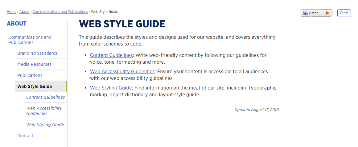 An image showing the web style guide, one of the outcomes from the redesign process.